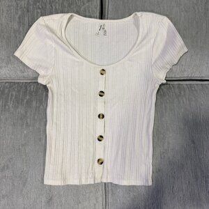 White, M, Button-up, Blouse